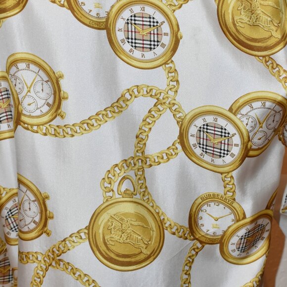Vintage Long-sleeved, Burberrys Printed Silk Shirt US M- NWOT - Picture 7 of 12